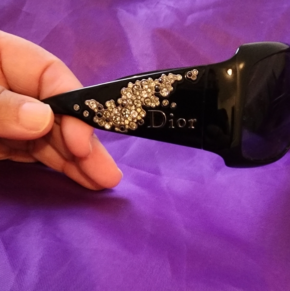 Christian Dior Y2K Sunglasses Black Logo Diamond Crystals Rectangle - Picture 11 of 14